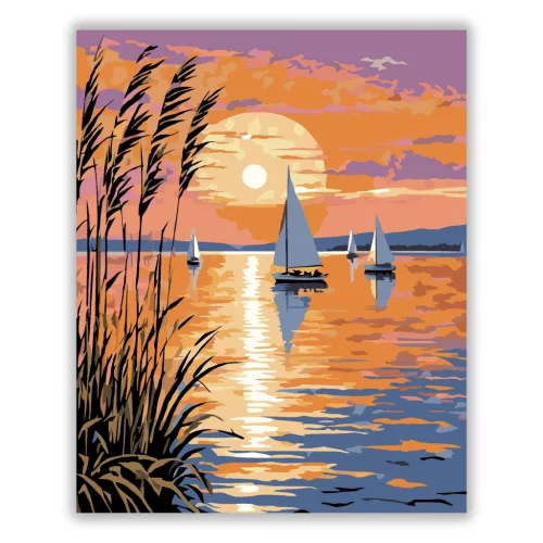 Vitorlások a naplementében - számfestő készlet - Számfestő.hu - 50×60cm - Keretre feszítve