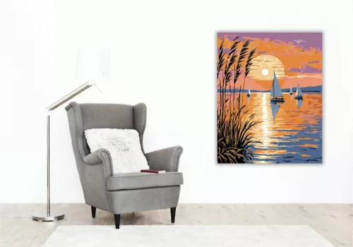 Vitorlások a naplementében - számfestő készlet - Számfestő.hu - 40×50cm - Keretre feszítve