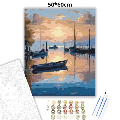 Esti csónak kikötő - számfestő készlet - Számfestő.hu - 50×60cm - Keret nélkül