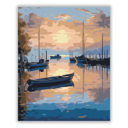 Esti csónak kikötő - számfestő készlet - Számfestő.hu - 50×60cm - Keret nélkül
