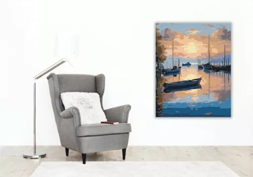Esti csónak kikötő - számfestő készlet - Számfestő.hu - 50×60cm - Keret nélkül