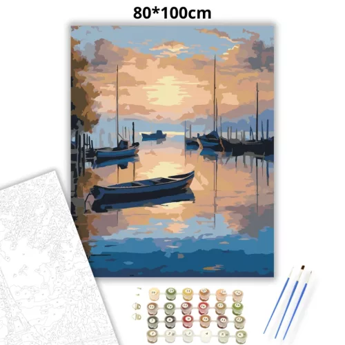 Esti csónak kikötő - számfestő készlet - Számfestő.hu - 80×100cm - Keret nélkül