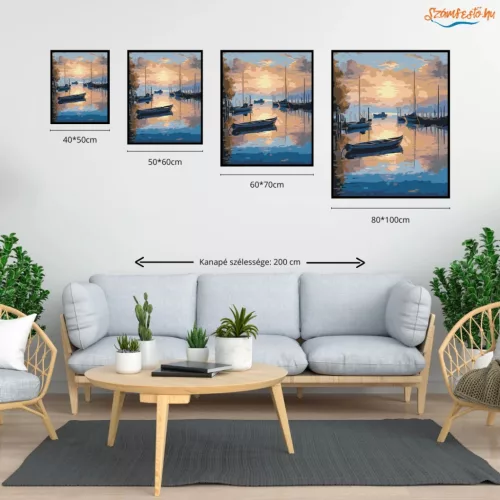 Esti csónak kikötő - számfestő készlet - Számfestő.hu - 80×100cm - Keret nélkül
