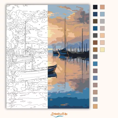 Esti csónak kikötő - számfestő készlet - Számfestő.hu - 40×50cm - Keret nélkül