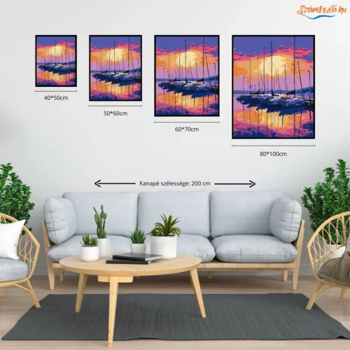 Tükröződő vitorlások - számfestő készlet - Számfestő.hu - 50×60cm - Keretre feszítve