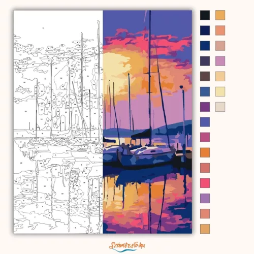 Tükröződő vitorlások - számfestő készlet - Számfestő.hu - 60×70cm - Keretre feszítve