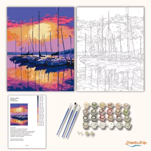 Tükröződő vitorlások - számfestő készlet - Számfestő.hu - 80×100cm - Keretre feszítve