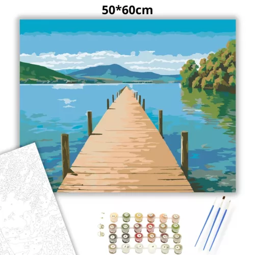Nyugodt tóparti stég - számfestő készlet - Számfestő.hu - 50×60cm - Keret nélkül