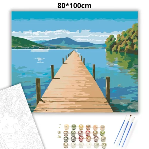 Nyugodt tóparti stég - számfestő készlet - Számfestő.hu - 80×100cm - Keretre feszítve