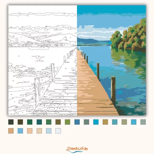 Nyugodt tóparti stég - számfestő készlet - Számfestő.hu - 40×50cm - Keretre feszítve