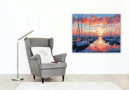 Naplementés kikötő - számfestő készlet - Számfestő.hu - 50×60cm - Keretre feszítve