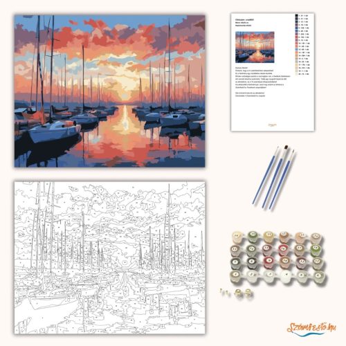 Naplementés kikötő - számfestő készlet - Számfestő.hu - 60×70cm - Keretre feszítve