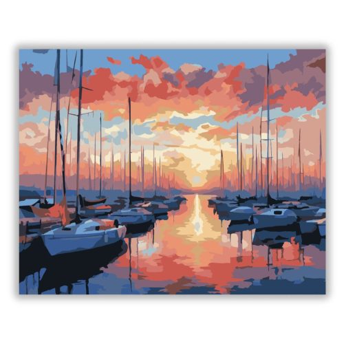 Naplementés kikötő - számfestő készlet - Számfestő.hu - 60×70cm - Keretre feszítve