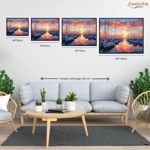 Naplementés kikötő - számfestő készlet - Számfestő.hu - 80×100cm - Keretre feszítve