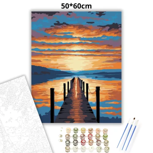 Aranyló stég csendje - számfestő készlet - Számfestő.hu - 50×60cm - Keretre feszítve