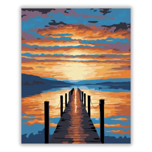 Aranyló stég csendje - számfestő készlet - Számfestő.hu - 50×60cm - Keretre feszítve