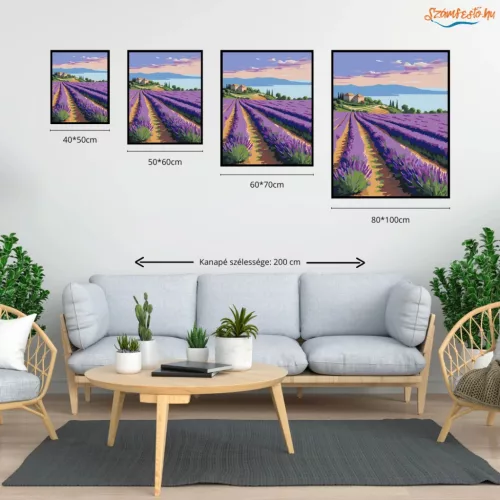 Balatoni levendulasorok - számfestő készlet - Számfestő.hu - 60×70cm - Keretre feszítve