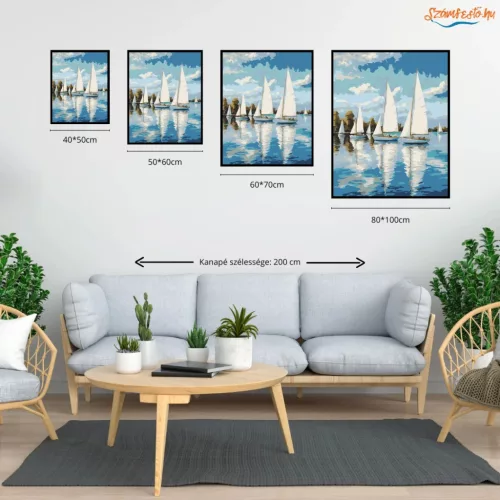 Nyári vitorlások tükörképe - számfestő készlet - Számfestő.hu - 60×70cm - Keret nélkül