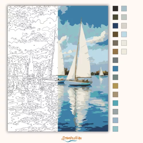 Nyári vitorlások tükörképe - számfestő készlet - Számfestő.hu - 80×100cm - Keretre feszítve