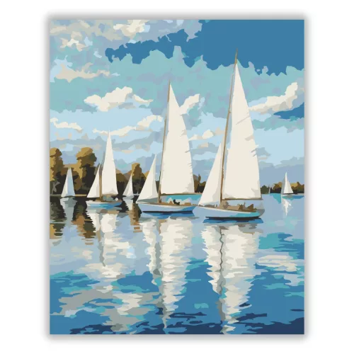 Nyári vitorlások tükörképe - számfestő készlet - Számfestő.hu - 80×100cm - Keret nélkül