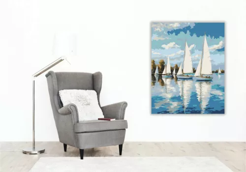 Nyári vitorlások tükörképe - számfestő készlet - Számfestő.hu - 80×100cm - Keretre feszítve