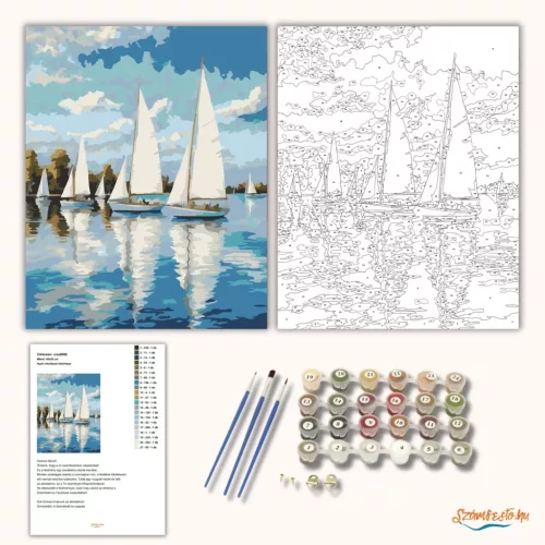 Nyári vitorlások tükörképe - számfestő készlet - Számfestő.hu - 40×50cm - Keretre feszítve