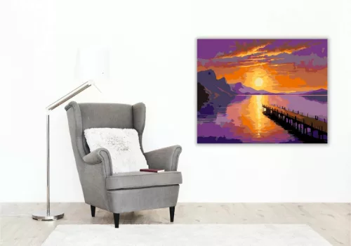 Bíbor alkonyi stég - számfestő készlet - Számfestő.hu - 60×70cm - Keretre feszítve