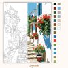 Piros muskátlik utcája - számfestő készlet - Számfestő.hu - 50×60cm - Keretre feszítve