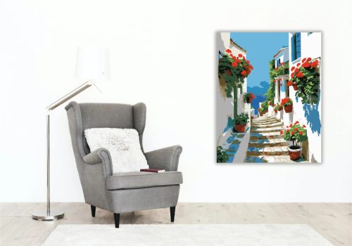 Piros muskátlik utcája - számfestő készlet - Számfestő.hu - 50×60cm - Keret nélkül