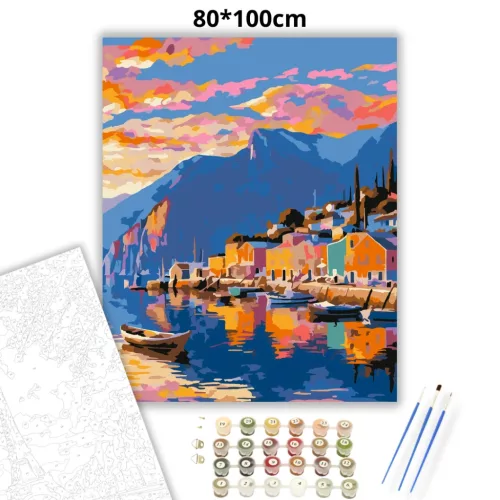 Vízparti tükröződés - számfestő készlet - Számfestő.hu - 80×100cm - Keretre feszítve