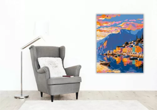 Vízparti tükröződés - számfestő készlet - Számfestő.hu - 80×100cm - Keret nélkül