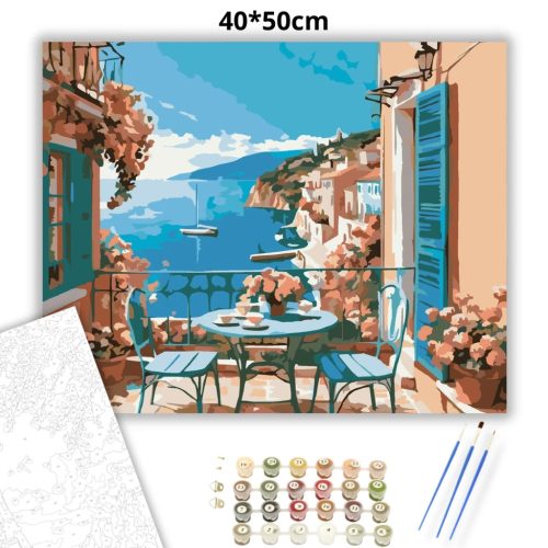 Nyaralós erkélyasztal - számfestő készlet - Számfestő.hu - 40×50cm - Keret nélkül