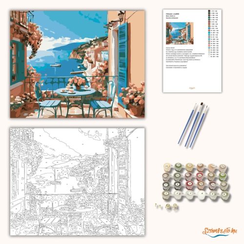 Nyaralós erkélyasztal - számfestő készlet - Számfestő.hu - 40×50cm - Keret nélkül