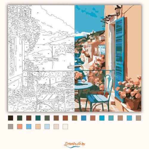 Nyaralós erkélyasztal - számfestő készlet - Számfestő.hu - 40×50cm - Keret nélkül