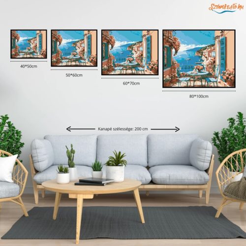 Nyaralós erkélyasztal - számfestő készlet - Számfestő.hu - 40×50cm - Keretre feszítve