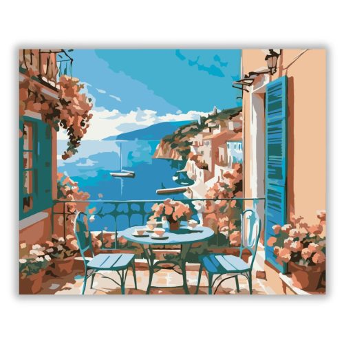 Nyaralós erkélyasztal - számfestő készlet - Számfestő.hu - 40×50cm - Keretre feszítve