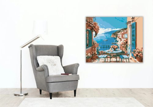 Nyaralós erkélyasztal - számfestő készlet - Számfestő.hu - 40×50cm - Keretre feszítve