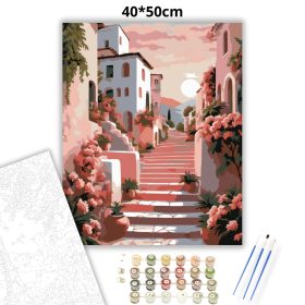 Rózsás lépcsősor nyugalma - számfestő készlet - Számfestő.hu - 40×50cm - Keret nélkül