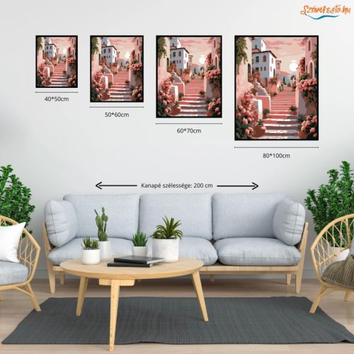 Rózsás lépcsősor nyugalma - számfestő készlet - Számfestő.hu - 40×50cm - Keretre feszítve