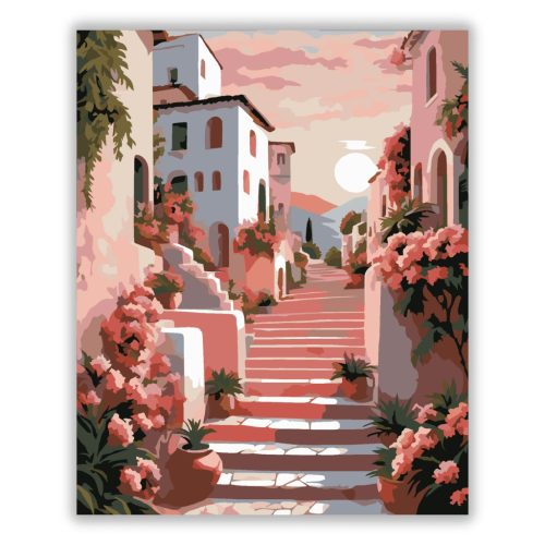Rózsás lépcsősor nyugalma - számfestő készlet - Számfestő.hu - 40×50cm - Keret nélkül