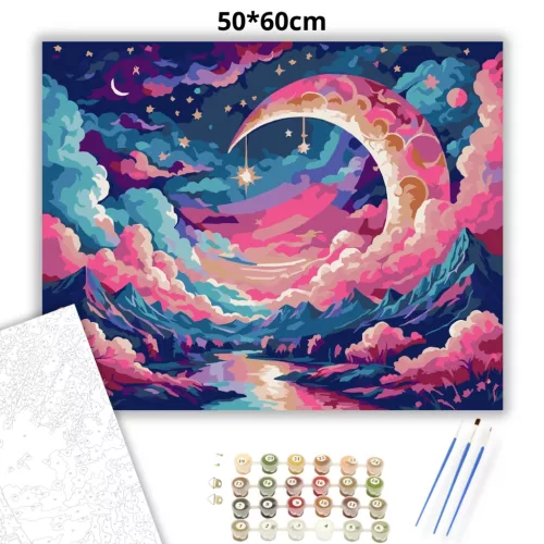 Mesés sarlóhold - számfestő készlet - Számfestő.hu - 50×60cm - Keretre feszítve