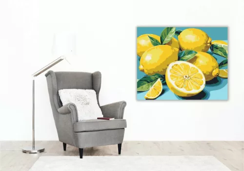 Friss citromok levelekkel - számfestő készlet - Számfestő.hu - 60×70cm - Keret nélkül