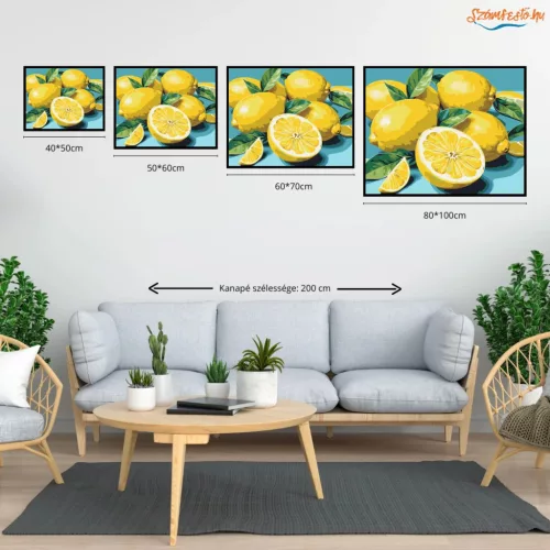 Friss citromok levelekkel - számfestő készlet - Számfestő.hu - 80×100cm - Keretre feszítve