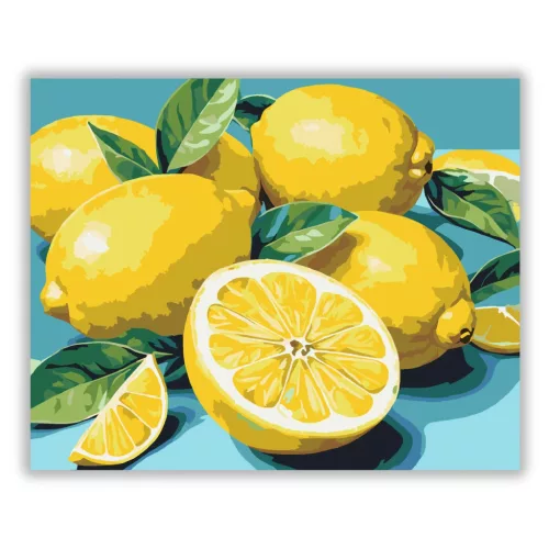 Friss citromok levelekkel - számfestő készlet - Számfestő.hu - 80×100cm - Keretre feszítve