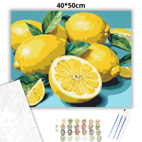 Friss citromok levelekkel - számfestő készlet - Számfestő.hu - 40×50cm - Keret nélkül