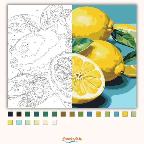 Friss citromok levelekkel - számfestő készlet - Számfestő.hu - 40×50cm - Keret nélkül