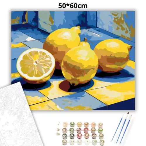 Napfényes citromok - számfestő készlet - Számfestő.hu - 50×60cm - Keret nélkül