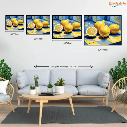 Napfényes citromok - számfestő készlet - Számfestő.hu - 50×60cm - Keretre feszítve