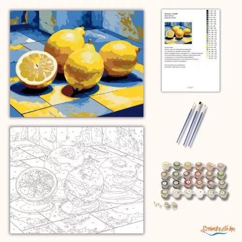 Napfényes citromok - számfestő készlet - Számfestő.hu - 60×70cm - Keretre feszítve