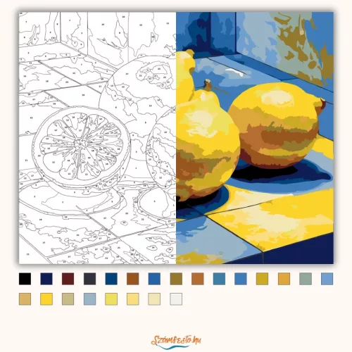 Napfényes citromok - számfestő készlet - Számfestő.hu - 40×50cm - Keretre feszítve